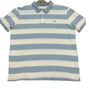 Timberland Polo Shirt Men Size XXL Adult Blue White Striped Pullover 2XL